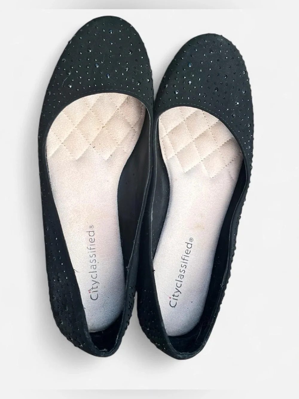 City Classified Black Rhinestone Ballet Flats | Sparkly Slip-On Shoes